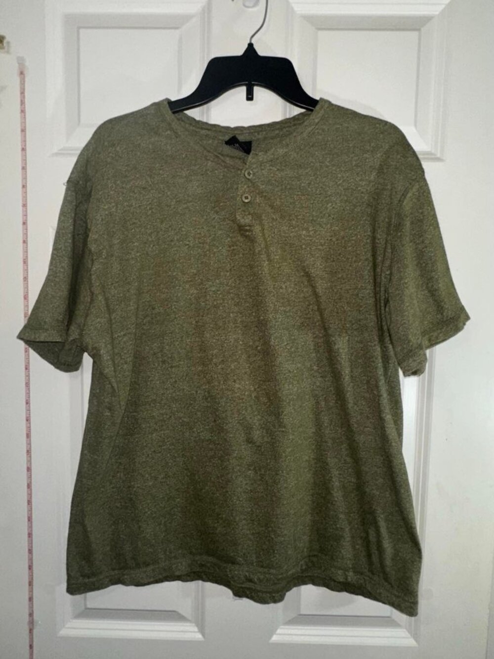 Jake Austin Olive Green Heathered Henley Short Sleeve 2 Button Tee Shirt XL